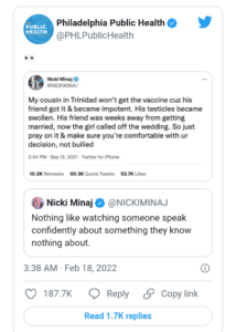 Nicki minaj and Philadelphia public health department tweet