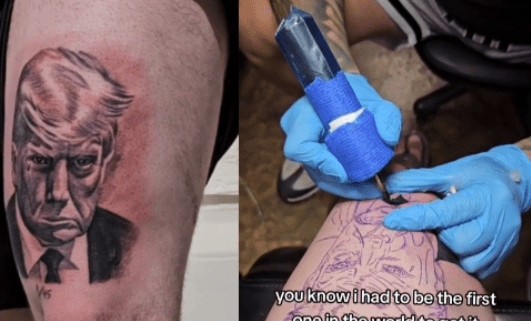 Guy Inks Enormous Tattoo of Donald Trump's Mugshot - It's a Lifetime Badge! image
